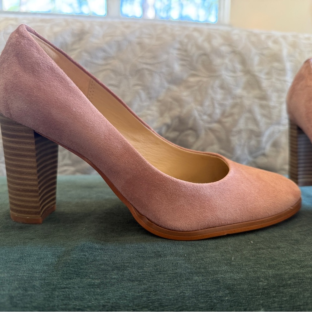 Clarks Pink Suede Block Heels